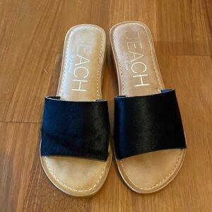 Black Leather Slide Sandals